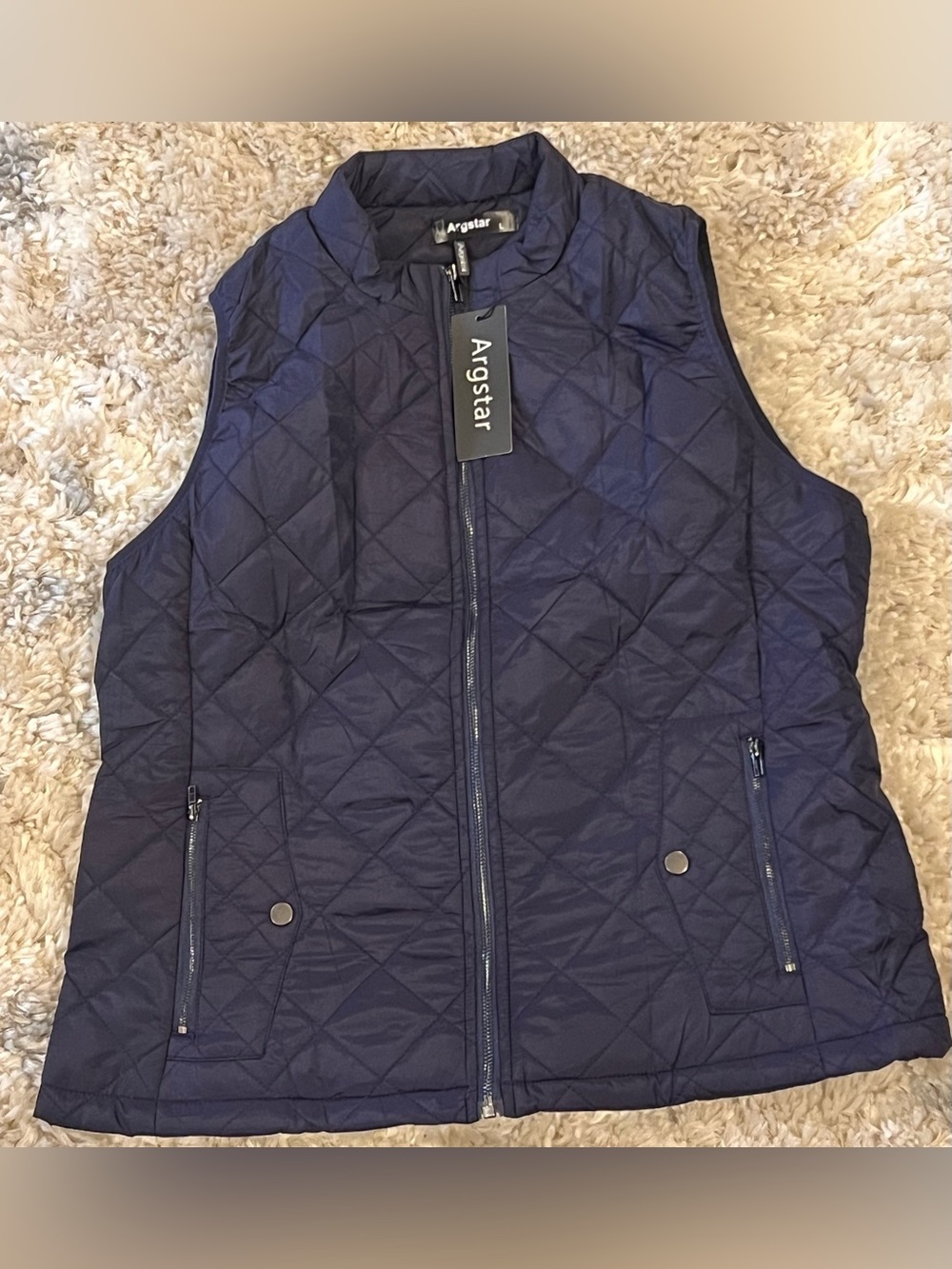 NWT Quilted Navy Sleeveless Vest with Stand Collar Size L - Picture 5 of 9